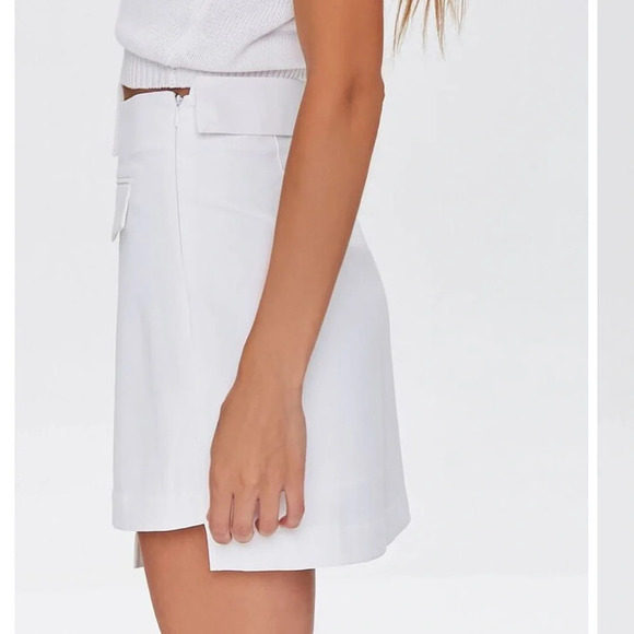 Forever21 White Asymmetrical Pleated School Girl Tiered Button Mini Skirt Small - Picture 5 of 15